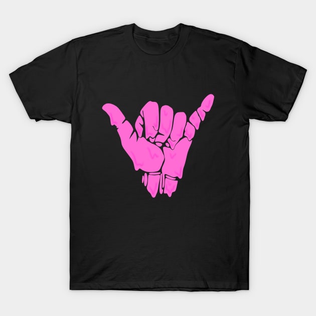 melting/dripping shaka hand sign in hot pink T-Shirt by acatalepsys 